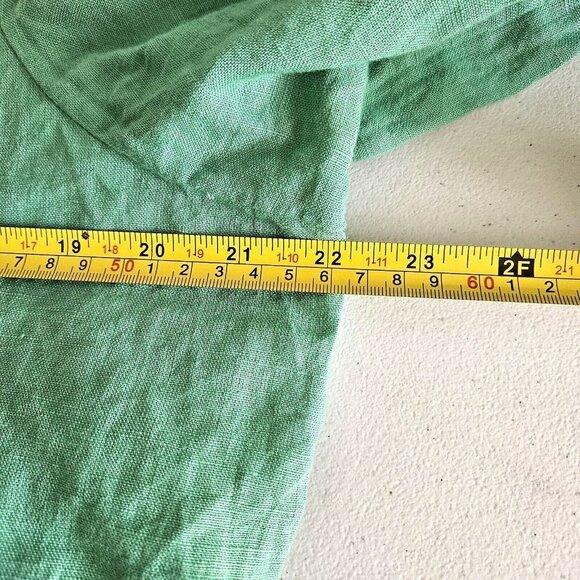 J.Crew 100% Linen Blouse Square Neck Balloon Sleeve Button Front Green Size XL - Picture 10 of 12